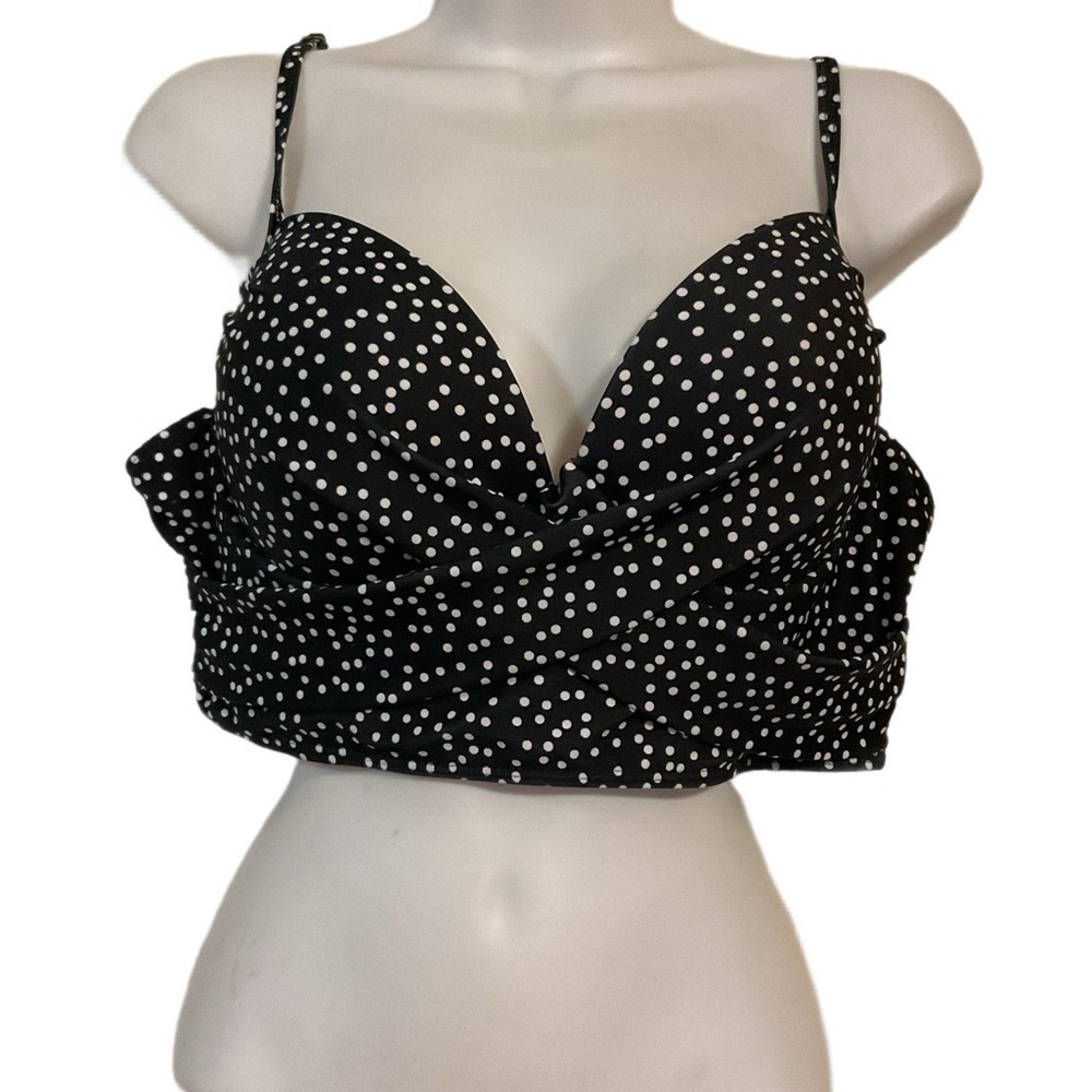 Black and White Polka Dot Crop Top tankini swim top wrap bikini - Picture 2 of 8